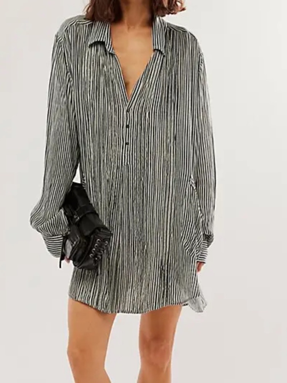 Free People Waverley Striped Tunic in Grey and White